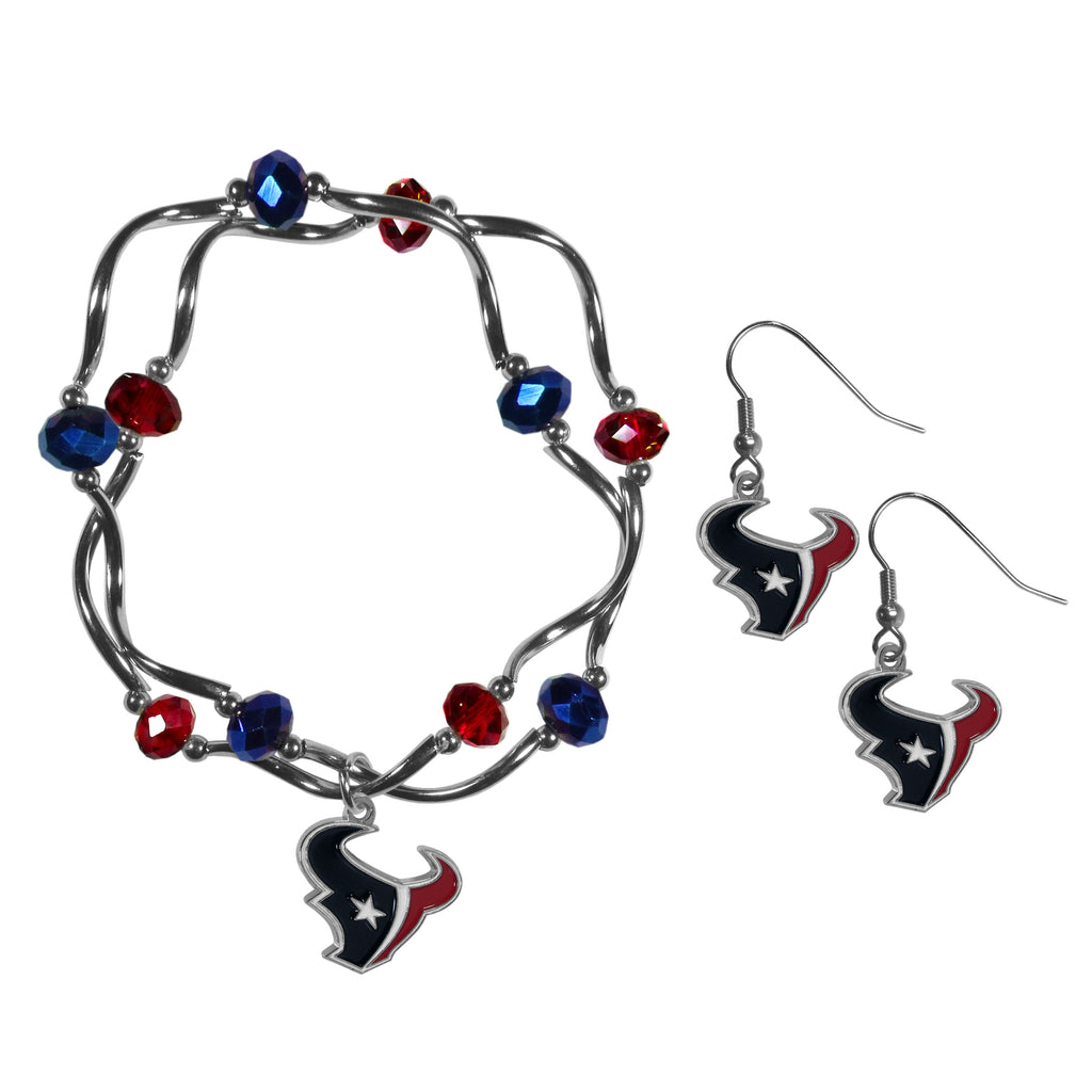 Houston Texans Dangle Earrings and Crystal Bead Bracelet Set