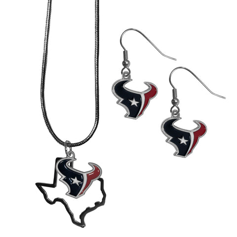 Houston Texans Dangle Earrings and State Necklace Set