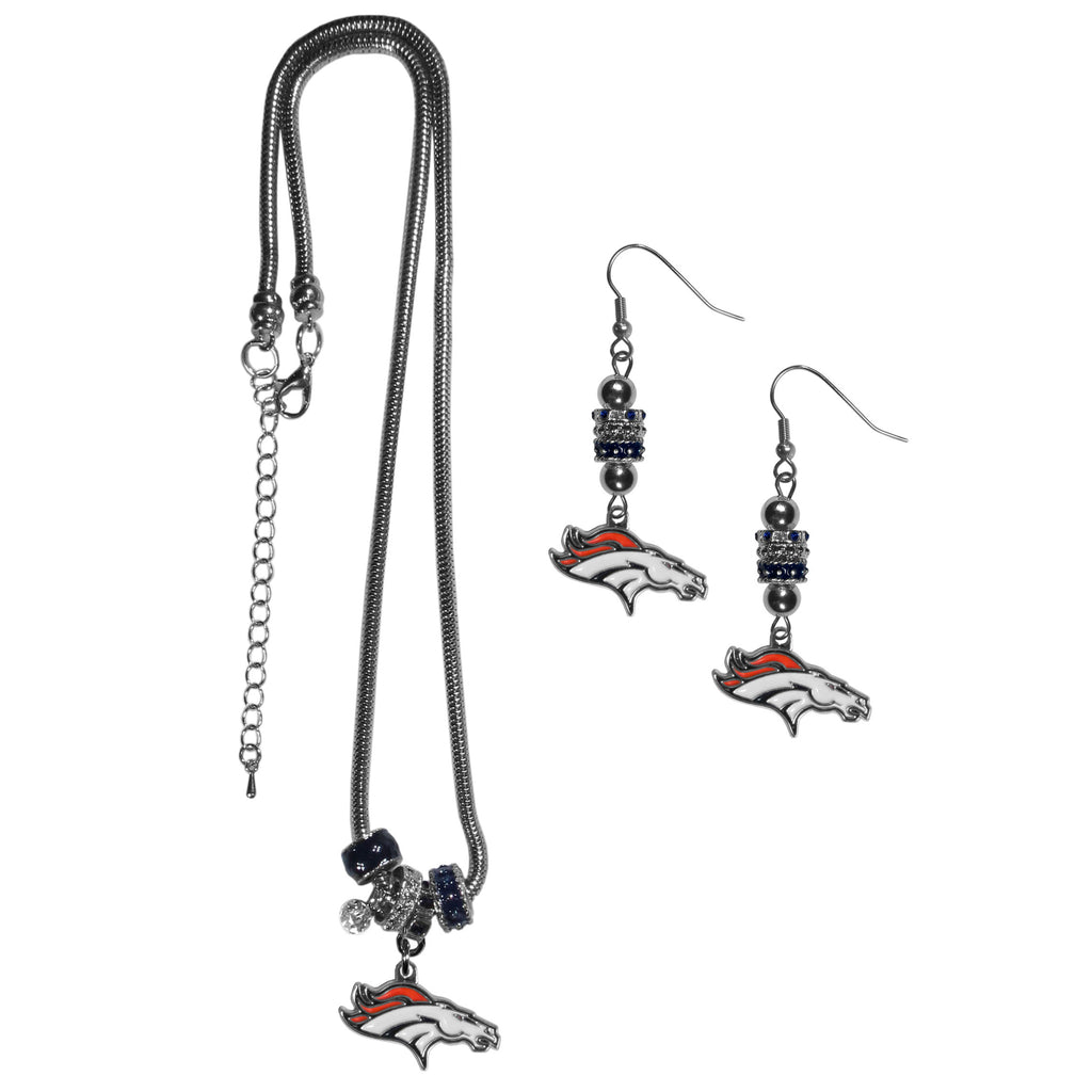 Denver Broncos Euro Bead Earrings and Necklace Set