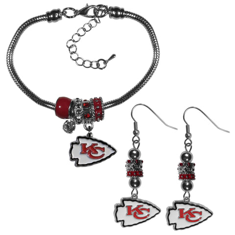 Kansas City Chiefs Euro Bead Earrings and Bracelet Set