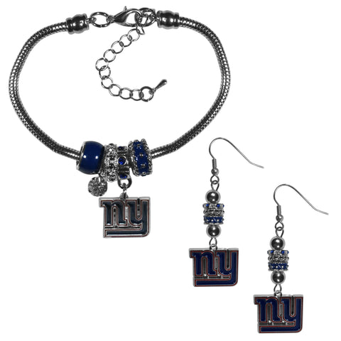 New York Giants Euro Bead Earrings and Bracelet Set