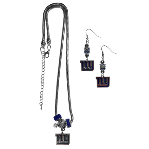 New York Giants Euro Bead Earrings and Necklace Set