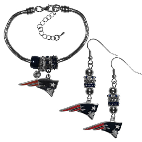 New England Patriots Euro Bead Earrings and Bracelet Set
