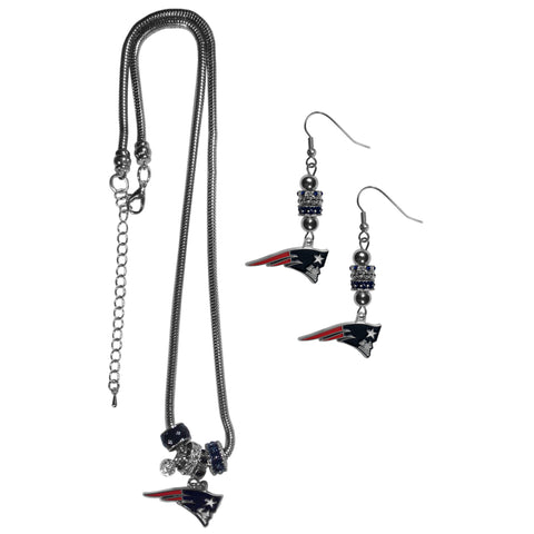 New England Patriots Euro Bead Earrings and Necklace Set