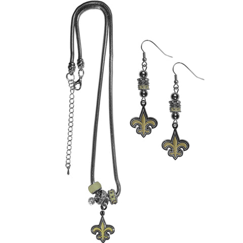 New Orleans Saints Euro Bead Earrings and Necklace Set