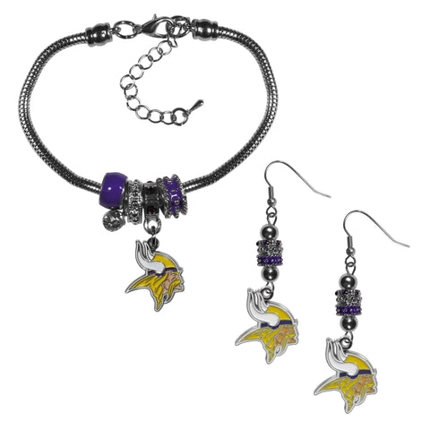 Minnesota Vikings Euro Bead Earrings and Bracelet Set