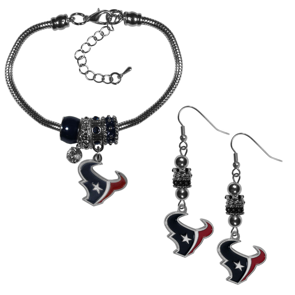 Houston Texans Euro Bead Earrings and Bracelet Set