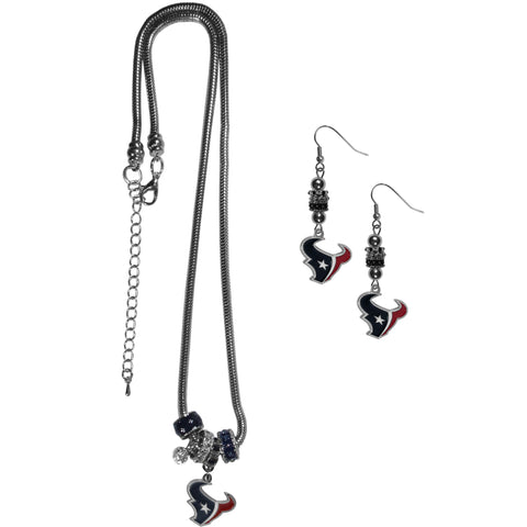 Houston Texans Euro Bead Earrings and Necklace Set