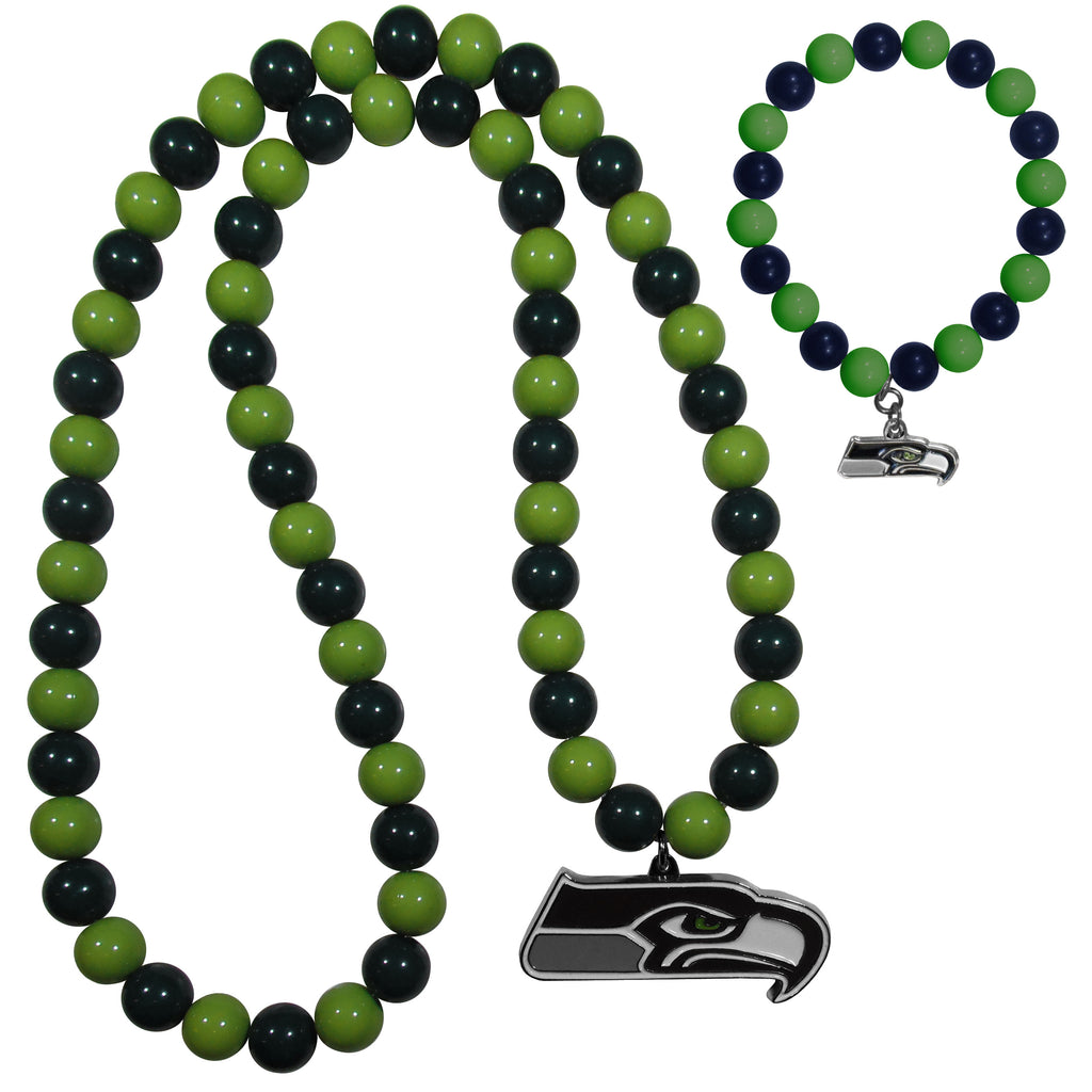 Seattle Seahawks Fan Bead Necklace and Bracelet Set