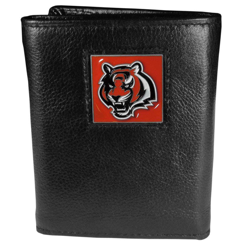 Cincinnati Bengals Deluxe Leather Trifold Wallet Packaged in Gift Box