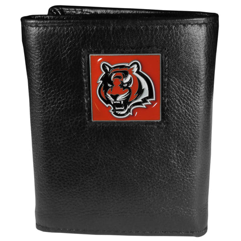 Cincinnati Bengals Deluxe Leather Trifold Wallet Packaged in Gift Box