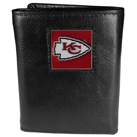 Kansas City Chiefs Deluxe Leather Trifold Wallet Packaged in Gift Box