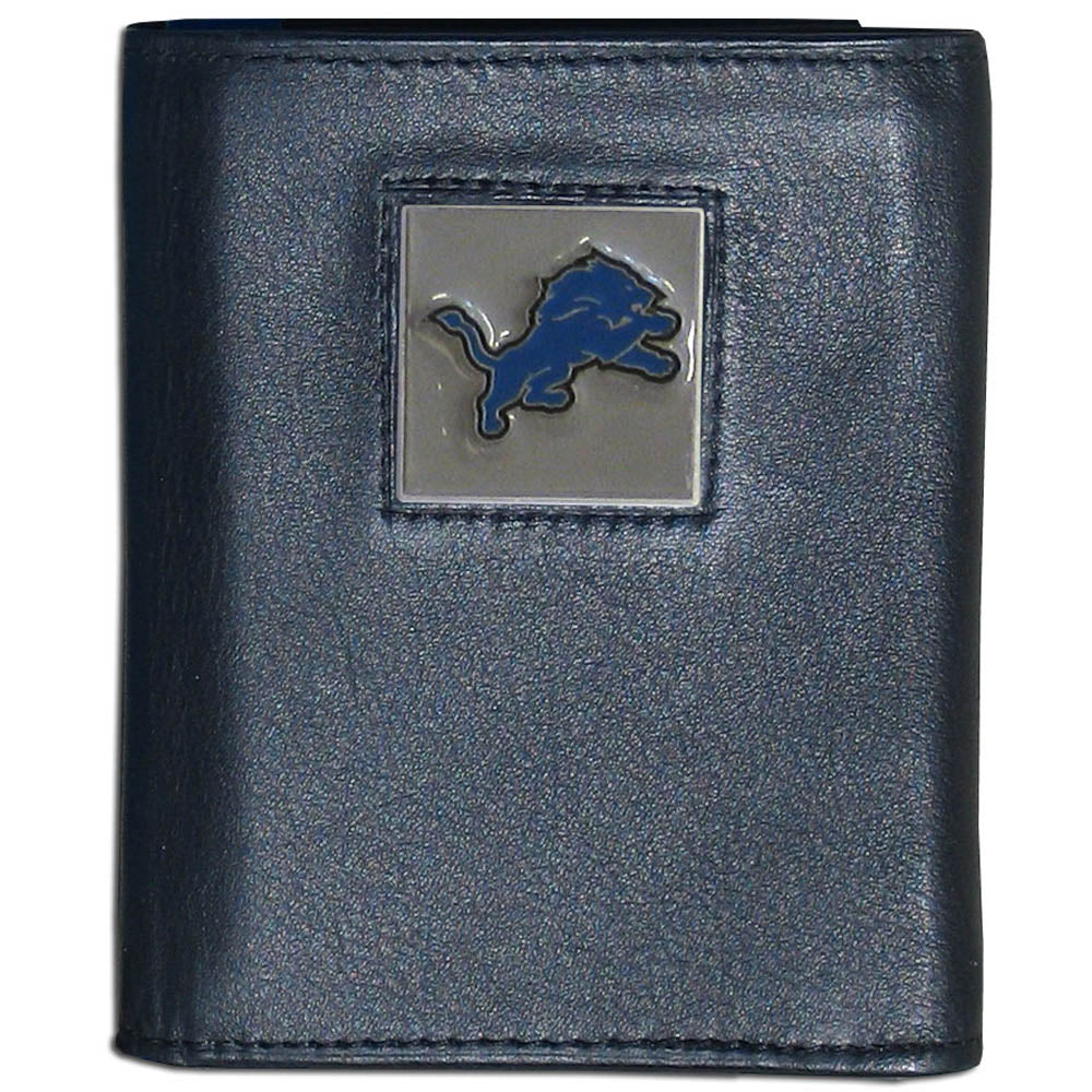 Detroit Lions Deluxe Leather Trifold Wallet Packaged in Gift Box