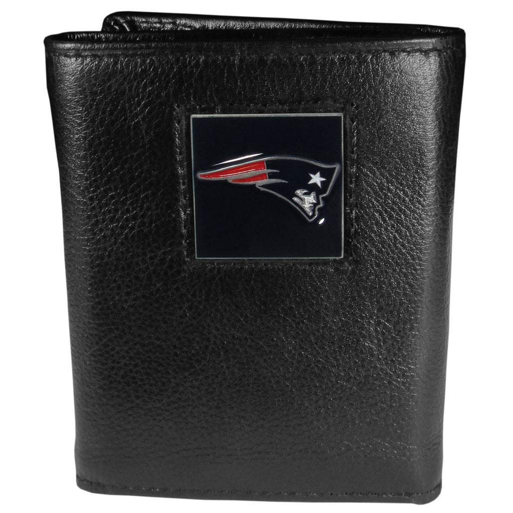 New England Patriots Deluxe Leather Trifold Wallet Packaged in Gift Box