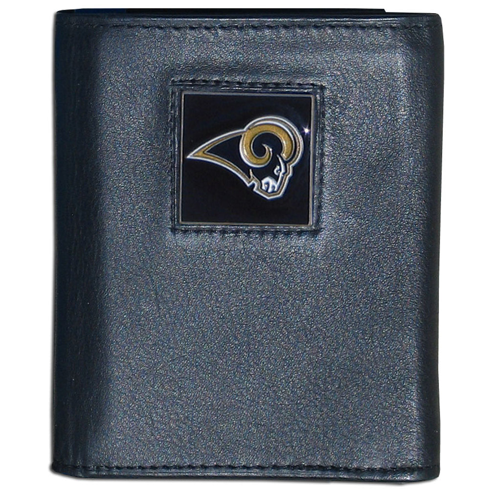 Los Angeles Rams Deluxe Leather Trifold Wallet Packaged in Gift Box