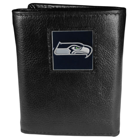 Seattle Seahawks Deluxe Leather Trifold Wallet Packaged in Gift Box