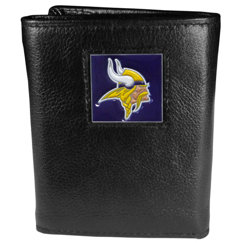 Minnesota Vikings Deluxe Leather Trifold Wallet Packaged in Gift Box