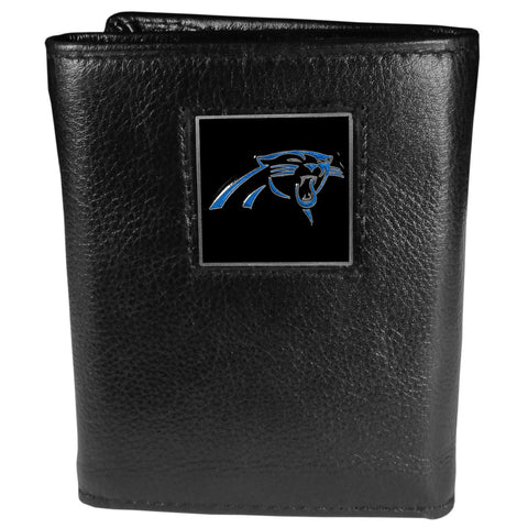 Carolina Panthers Deluxe Leather Trifold Wallet Packaged in Gift Box