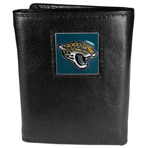 Jacksonville Jaguars Deluxe Leather Trifold Wallet Packaged in Gift Box