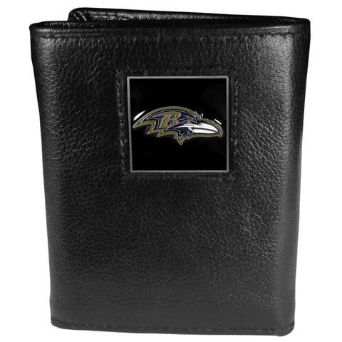 Baltimore Ravens Deluxe Leather Trifold Wallet Packaged in Gift Box