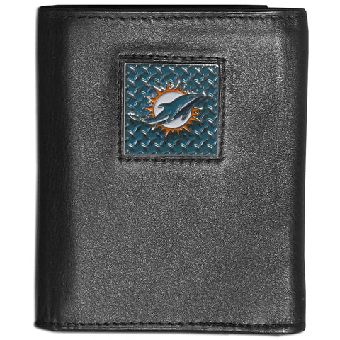 Miami Dolphins Gridiron Leather Trifold Wallet Packaged in Gift Box