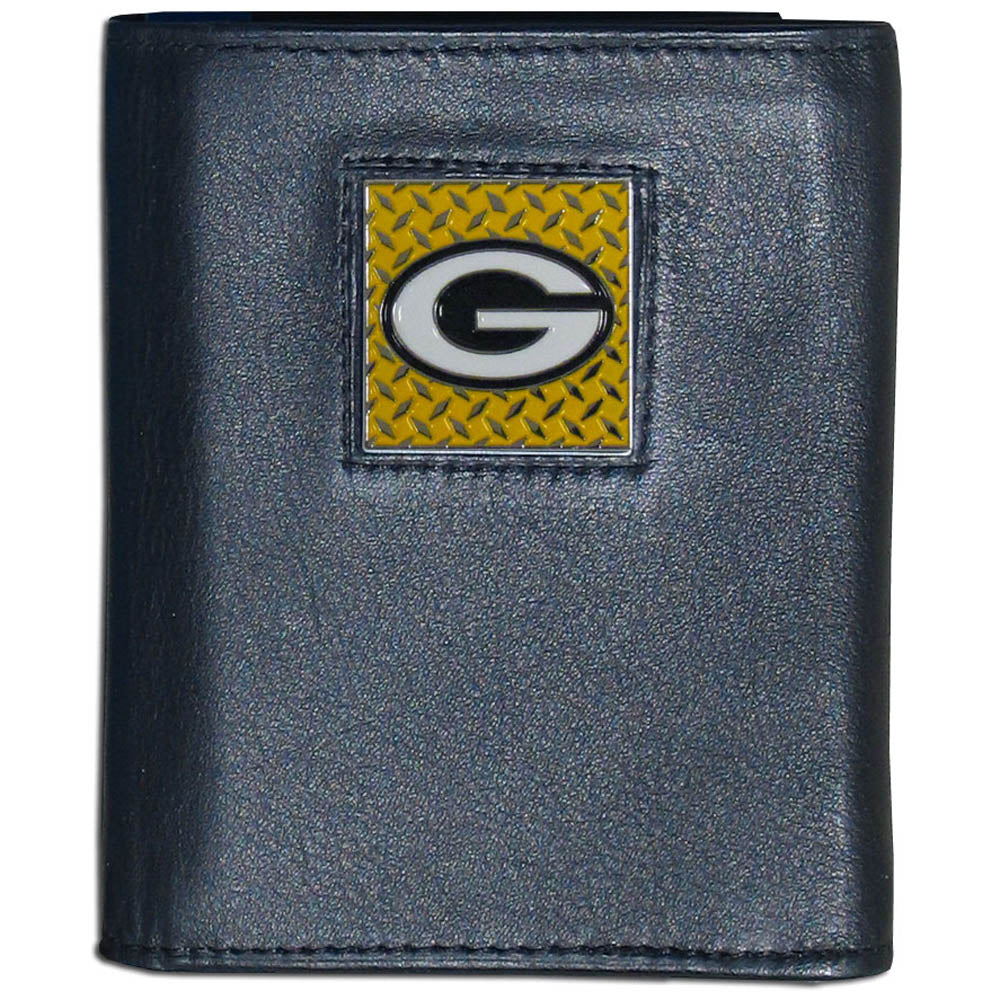 Green Bay Packers Gridiron Leather Trifold Wallet Packaged in Gift Box