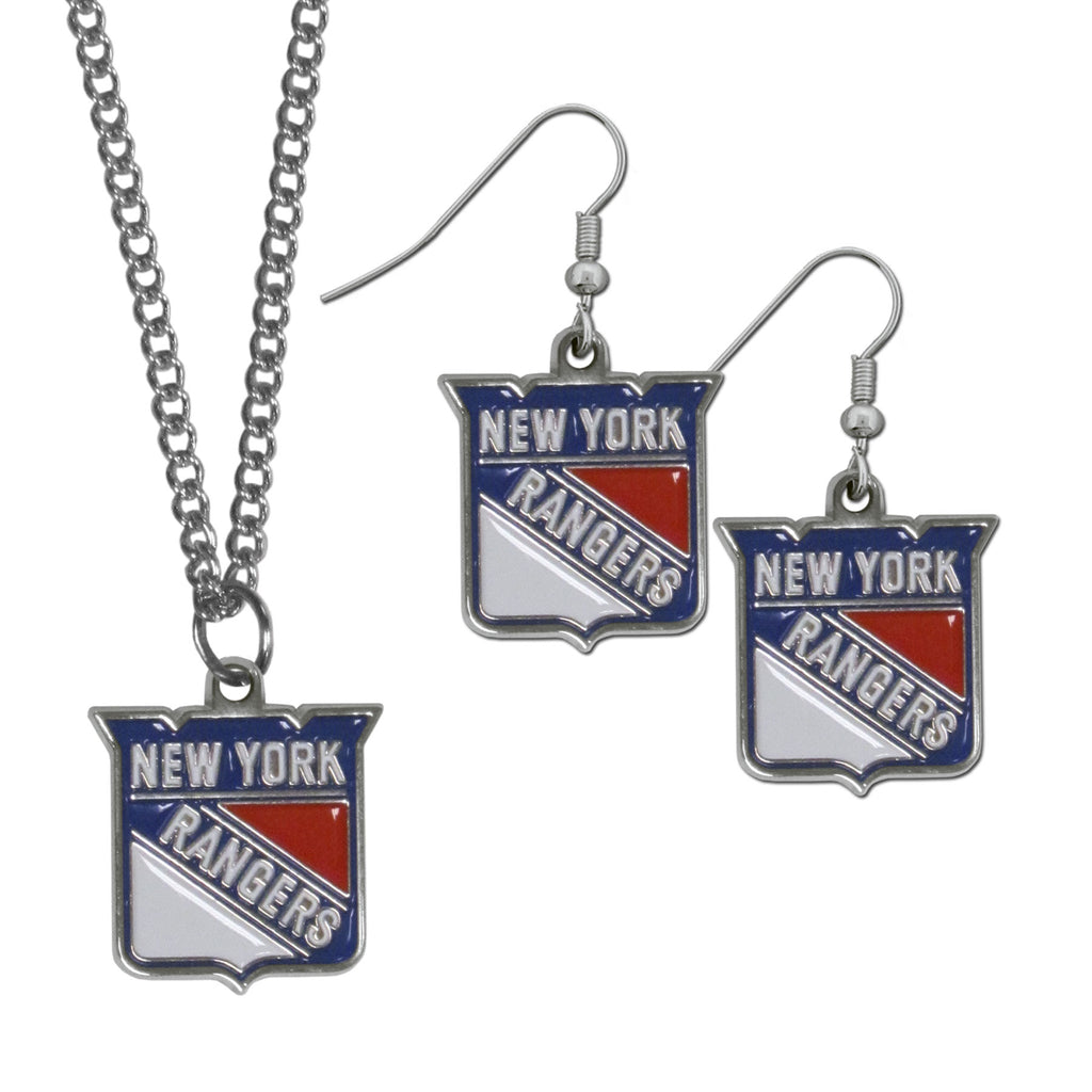 New York Rangers® Earrings - Dangle Style and Chain Necklace Set