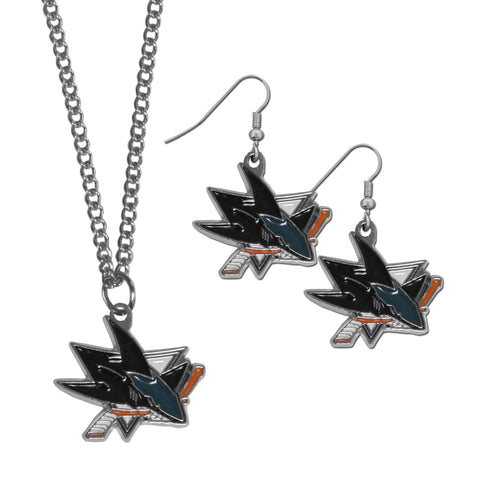 San Jose Sharks® Earrings - Dangle Style and Chain Necklace Set