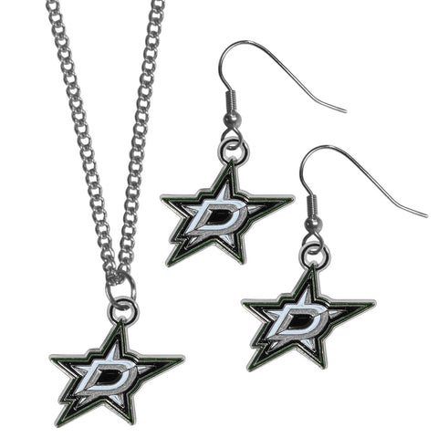 Dallas Stars™ Earrings - Dangle Style and Chain Necklace Set