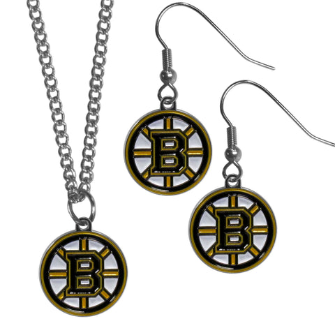 Boston Bruins® Earrings - Dangle Style and Chain Necklace Set