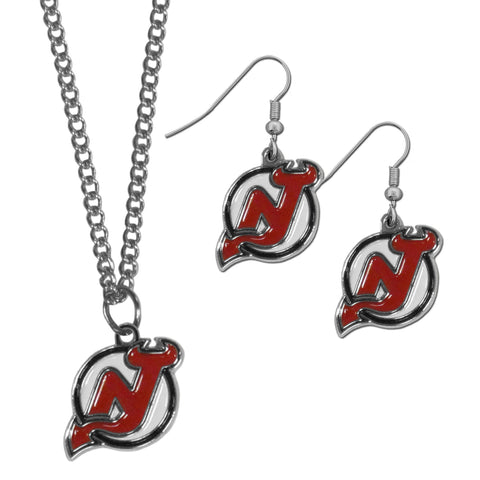 New Jersey Devils® Earrings - Dangle Style and Chain Necklace Set