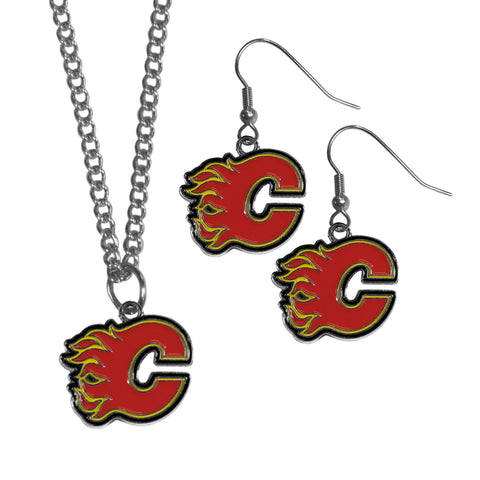 Calgary Flames® Earrings - Dangle Style and Chain Necklace Set
