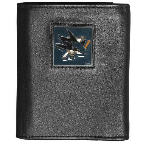 San Jose Sharks® Deluxe Leather Trifold Wallet Packaged in Gift Box