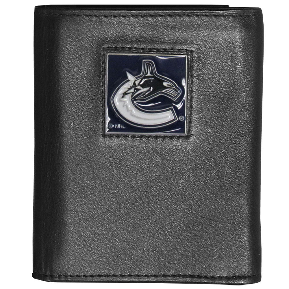 Vancouver Canucks® Deluxe Leather Trifold Wallet Packaged in Gift Box