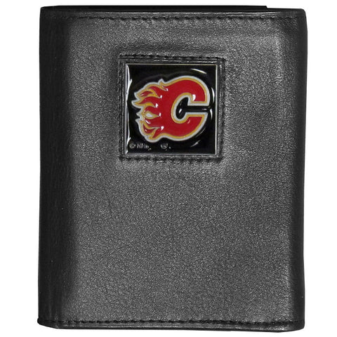 Calgary Flames® Deluxe Leather Trifold Wallet Packaged in Gift Box