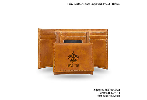 New Orleans Saints Laser Engraved Trifold Wallet