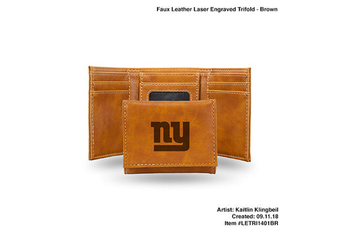 New York Giants Laser Engraved Trifold Wallet