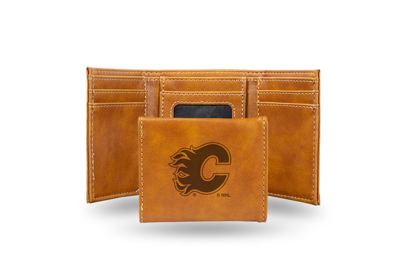Calgary Flames Laser Engraved Trifold Wallet