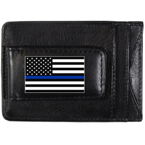 Thin Blue Line Police Flag Leather Cash and Cardholder 
