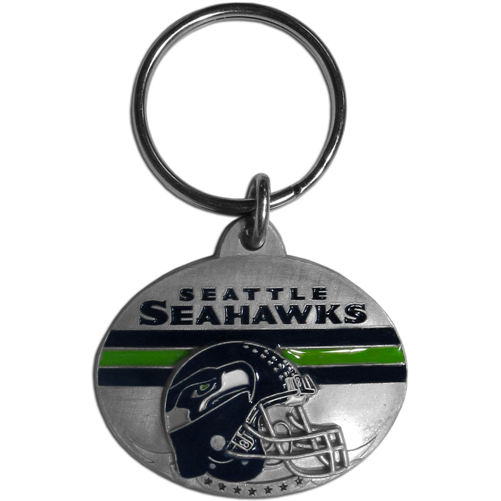 Seattle Seahawks Oval Carved Metal Key Chain