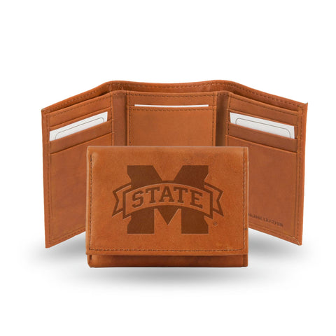 Mississippi State Bulldogs Trifold Wallet - Pecan Cowhide
