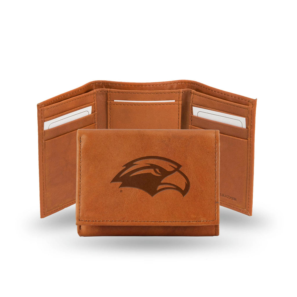 Southern Mississippi Golden Eagles Trifold Wallet - Pecan Cowhide