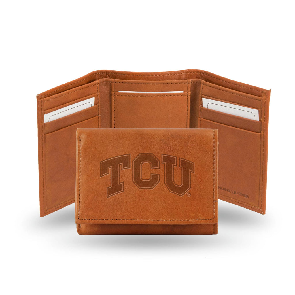 TCU Horned Frogs Trifold Wallet - Pecan Cowhide