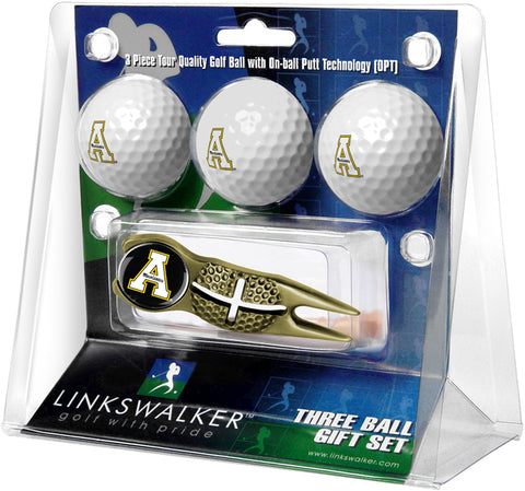 Appalachian State Mountaineers Gold Crosshair Divot Tool 3 Ball Gift Pack