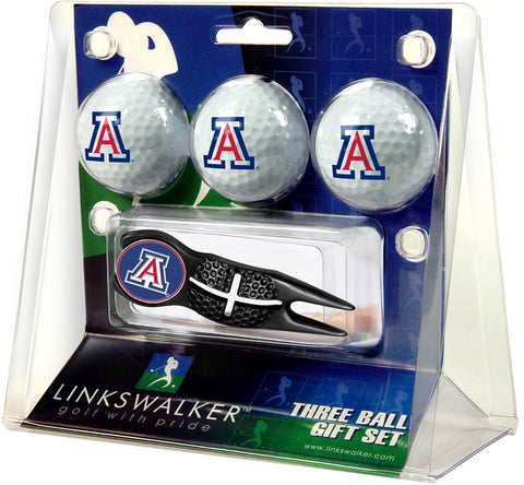 Arizona Wildcats Black Crosshair Divot Tool 3 Ball Gift Pack