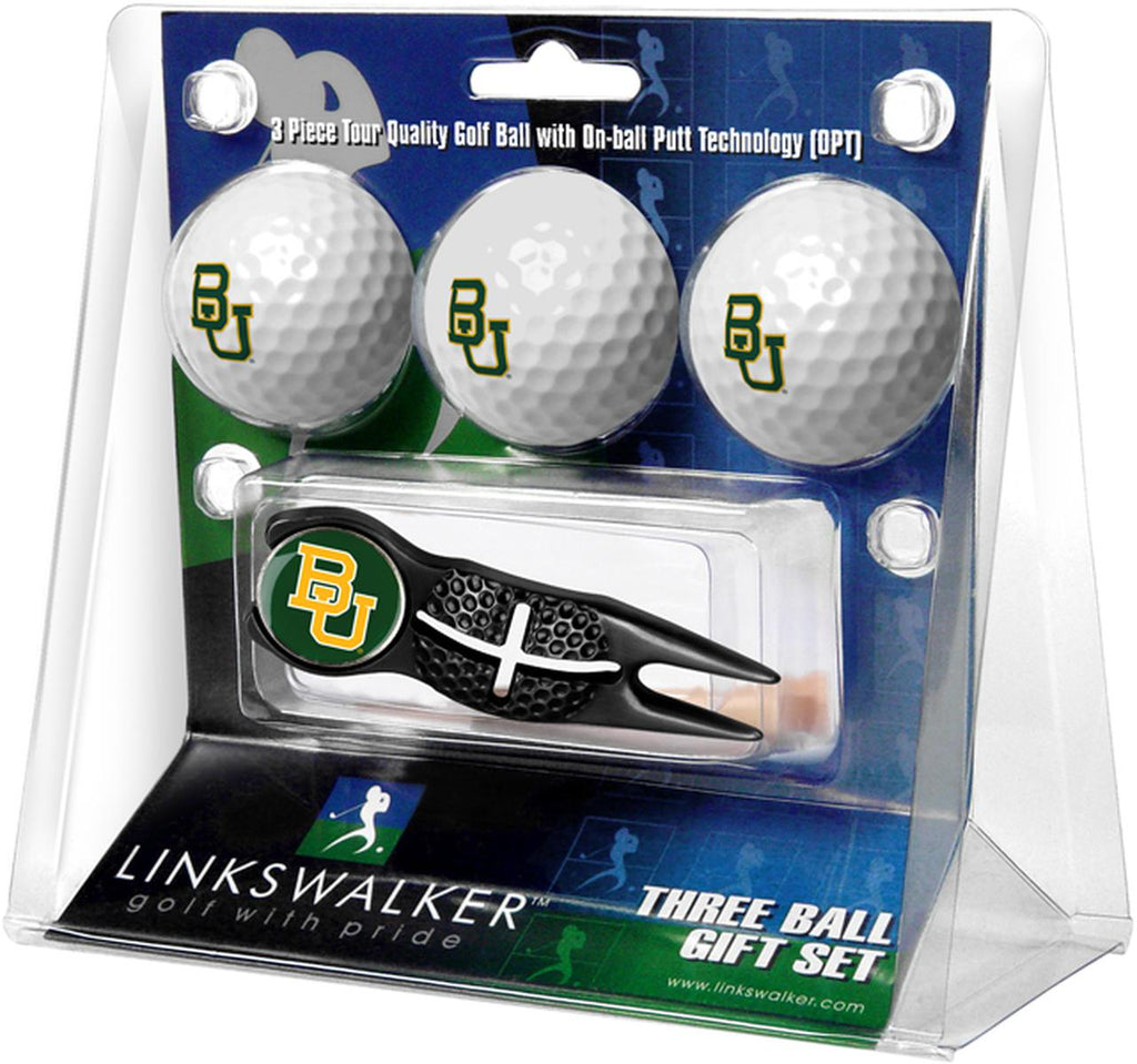 Baylor Bears Black Crosshair Divot Tool 3 Ball Gift Pack