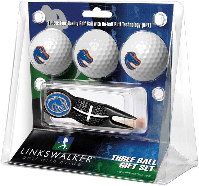 Boise State Broncos Black Crosshair Divot Tool 3 Ball Gift Pack  -  Black 