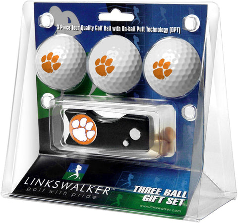 Clemson Tigers Spring Action Divot Tool 3 Ball Gift Pack