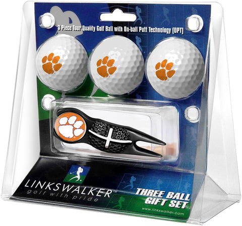 Clemson Tigers Black Crosshair Divot Tool 3 Ball Gift Pack  -  Black 