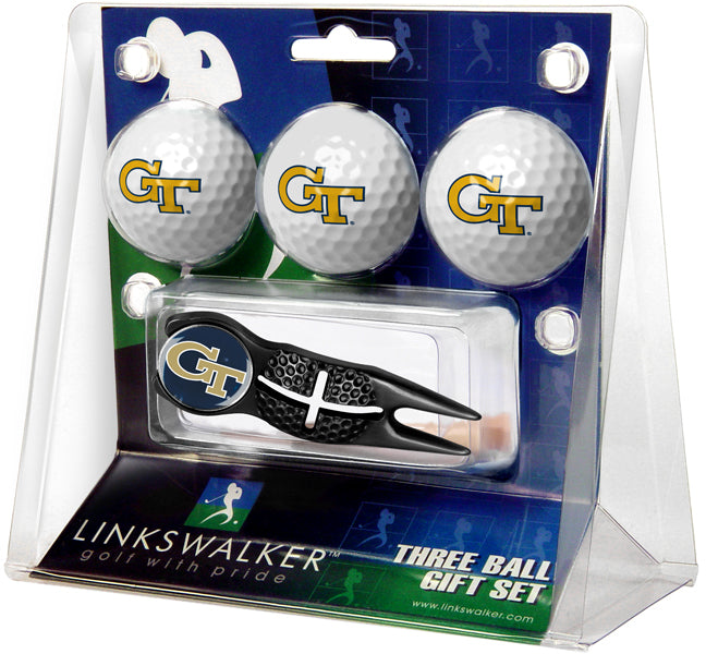 Georgia Tech Yellow Jackets Black Crosshair Divot Tool 3 Ball Gift Pack